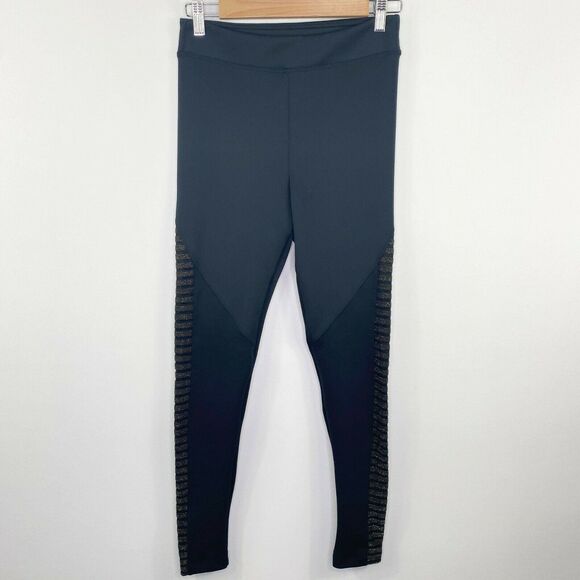 Koral‎ Black Side Shimmer Stripe Mesh Pull On Leggings Women's Size Large L